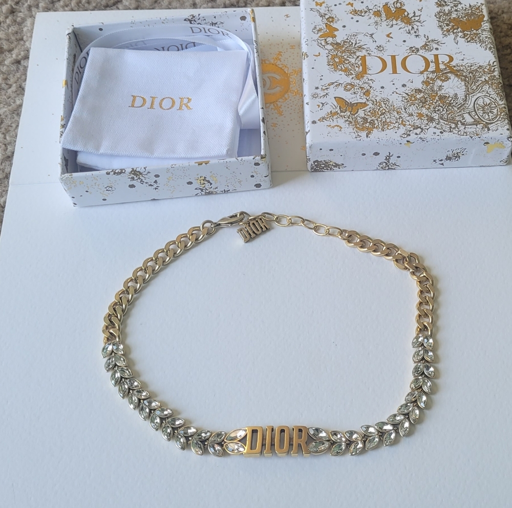 Dior Gold and Silver Coker Necklace with Crystal Accents With Box - Picture 3 of 16